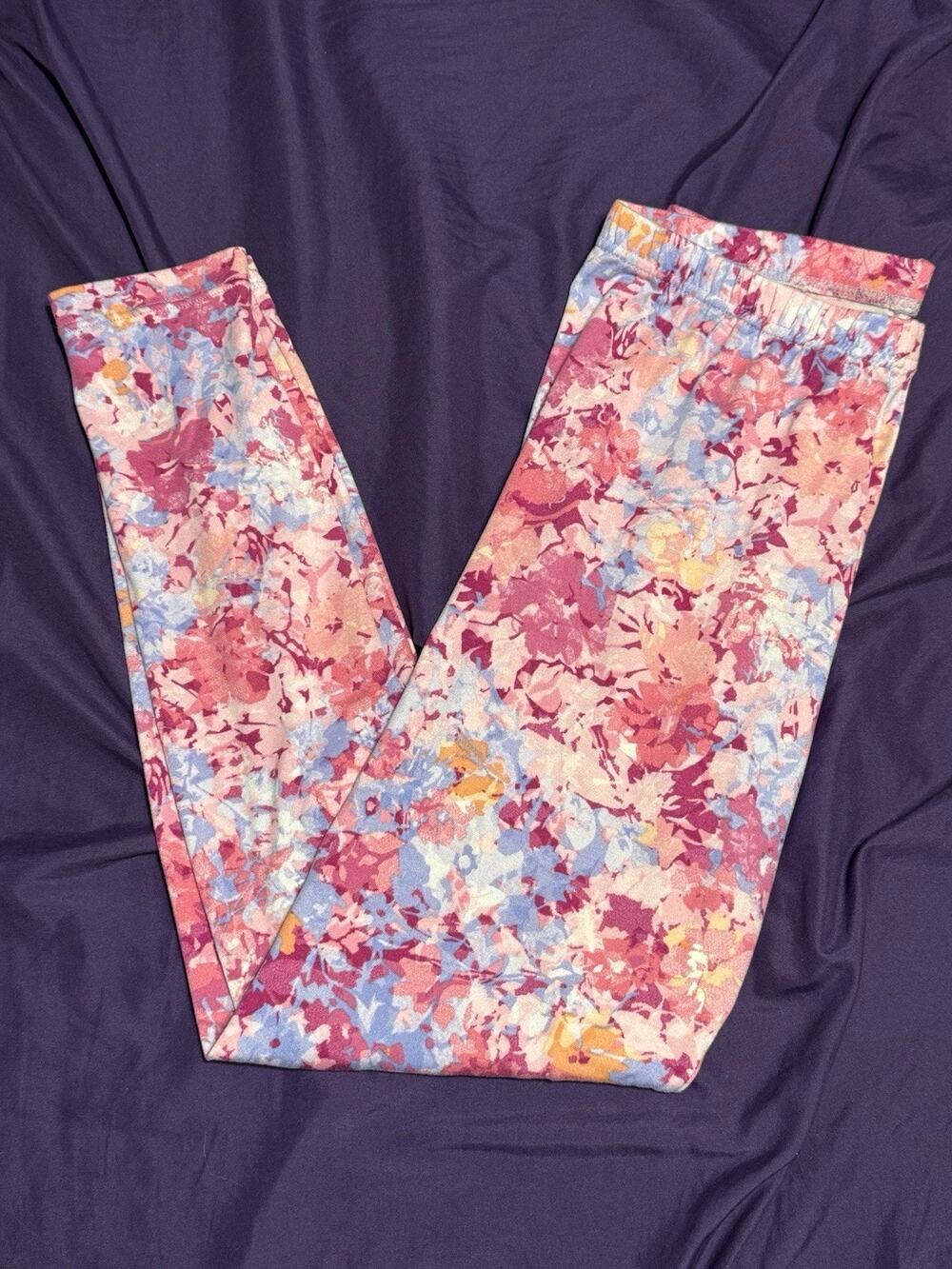 Just Be Women’s Pink Floral Stretchy Leggings Size Large EUC L